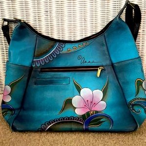 ANNA Anuschka Denim Paisley Painted Floral Purse